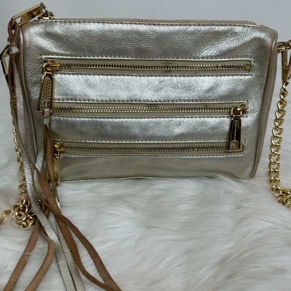 Rebecca Minkoff 5 Zip Mini Gold Metallic Crossbody Bag - Picture 2 of 10
